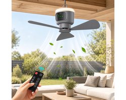 MUPOO Draagbare Oplaadbare ventilator lamp camper met Afstandsbediening - Ø 45cm-12000mAh - 4 Standen-Timer - Stille Motor & Type-C Opladen - lamp ventilator plafond voor Slaapkamer, Tuin, Kamperen, RVs & Buiten