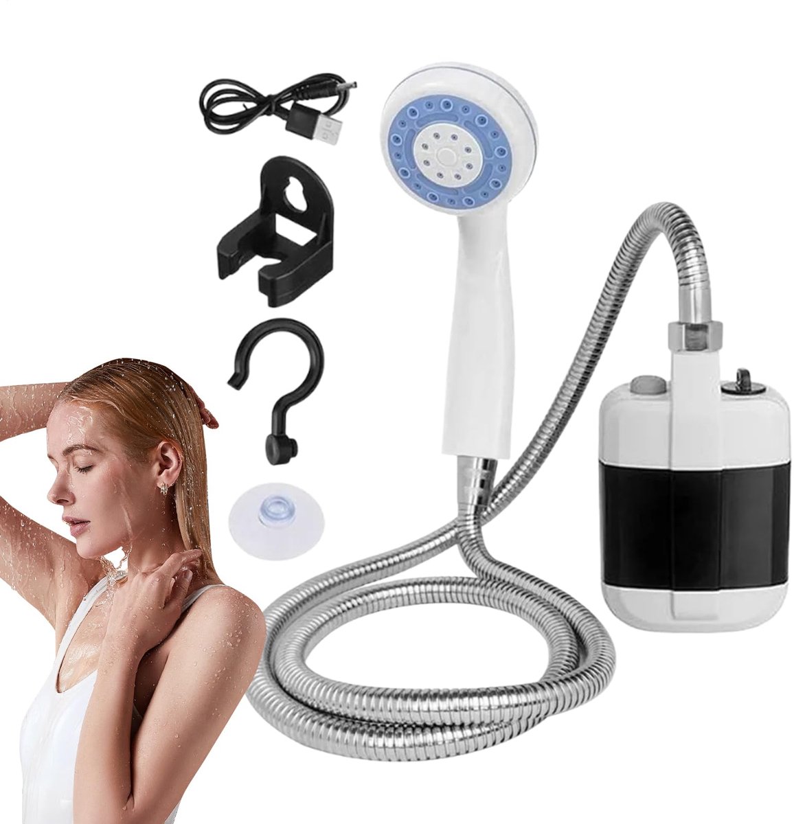 Camping douche - Draagbare outdoor baduitrusting - Elektrische handdouchepomp - Oplaadbare douchepomp voor wandelen, reizen en kamperen