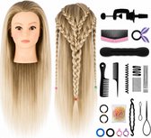 Kappershoofd Oefenhoofd Kapperspop met Statief en Styling Accessoires - Kappers Hoofd - Blond Ombre Haar - 70 cm