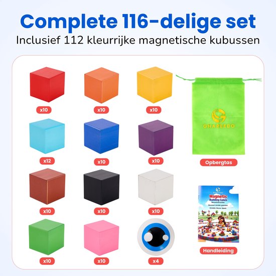 Ghareebo Magnetische Blokken - 116 stuks - Montessori Speelgoed 3 Jaar — afbeelding 2