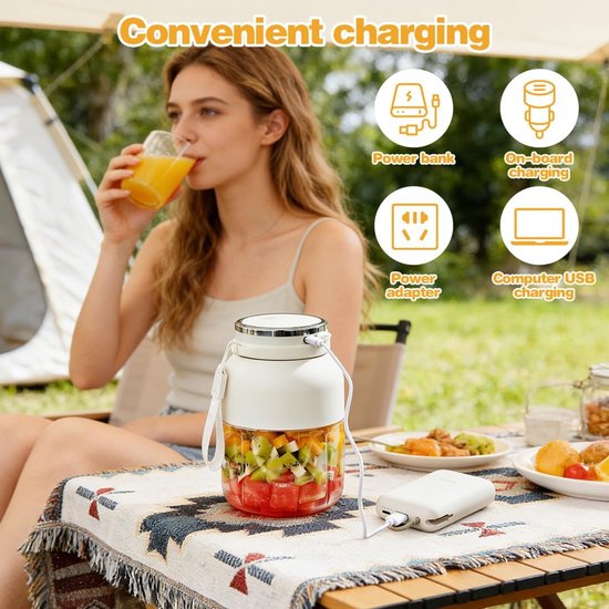Mini Blender - Portable Mixer - Verse Drankjes Maken - 38-Blads Systeem - 1300ml Capaciteit - Wit van MINI — afbeelding 4