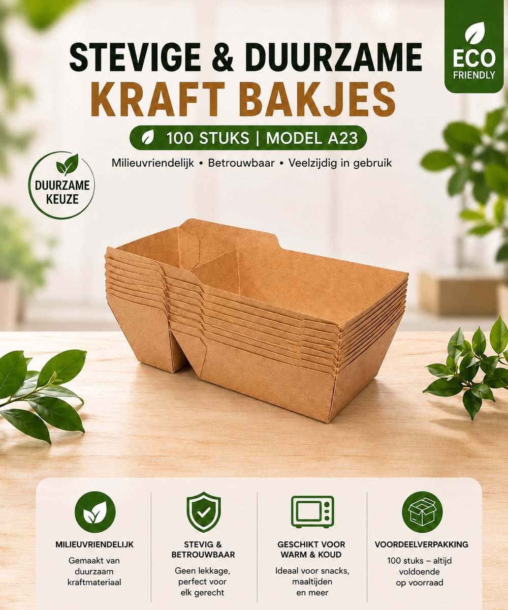 Snackbak A23 (7+1) - Patatbak Frietbak - 100st. - bruin - kraft - 142x65x35mm - IMES PACK