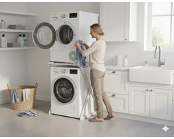 SERALUXE - Wasmachine Kast - Wasmachine Verhoger- Metaal - Wit - Universeel Wasmachine en Droger Kast - Wasmachine Ombouw - Wasmachinerek - Wasmachine Sokkel- Robuust - Stabiel - Stevig - Anti Vibratie