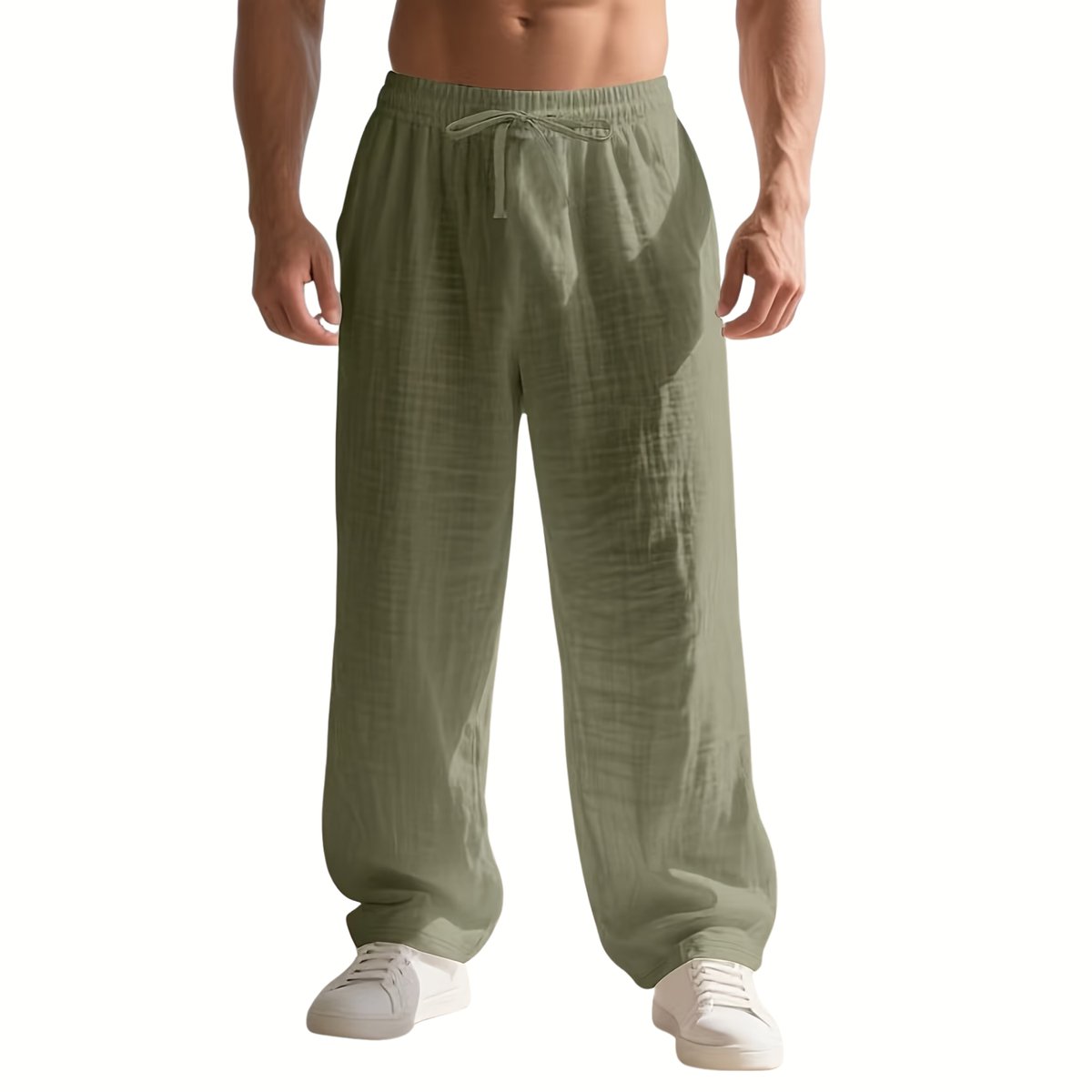 Currero Linnen Broek Heren Zomerbroek Volwassenen Lange Broek Pantalon Strandbroek Zomer Ibiza Stijl Matchagroen Matcha-kleur