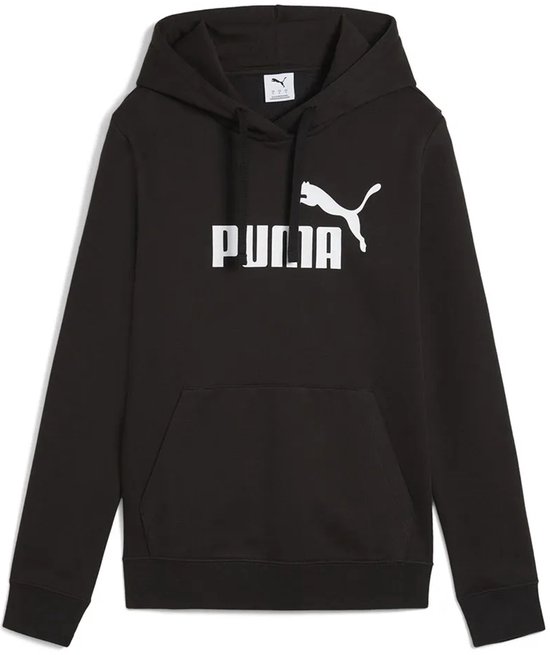 Zwarte Puma hoodie met wit Puma logo op de voorkant.