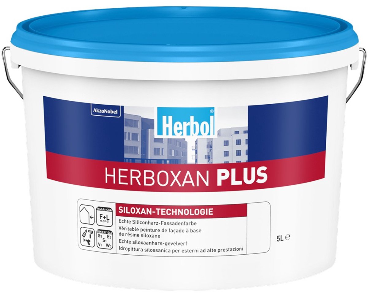 Herbol Herboxan Plus - Hoogwaardige siloxaan dampopen matte gevelverf - 5 L - RAL 9010 Pure White ( gebrokenwit)