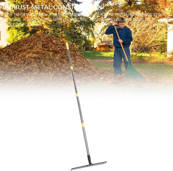 Tuin hark - Bladhark hark - Onkruid verwijderen - Verstelbare steel - 165cm lang - Metaal van Merkloos	 — afbeelding 3