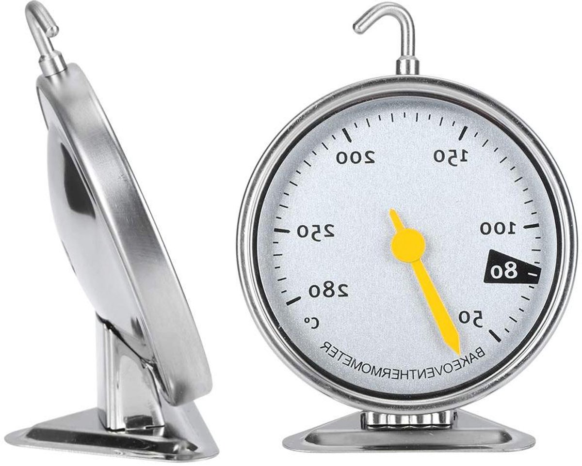 Oventhermometer - Keukenmeter - Nauwkeurig Koken - Grote Meetklok - 50-280 ℃ - Zilver