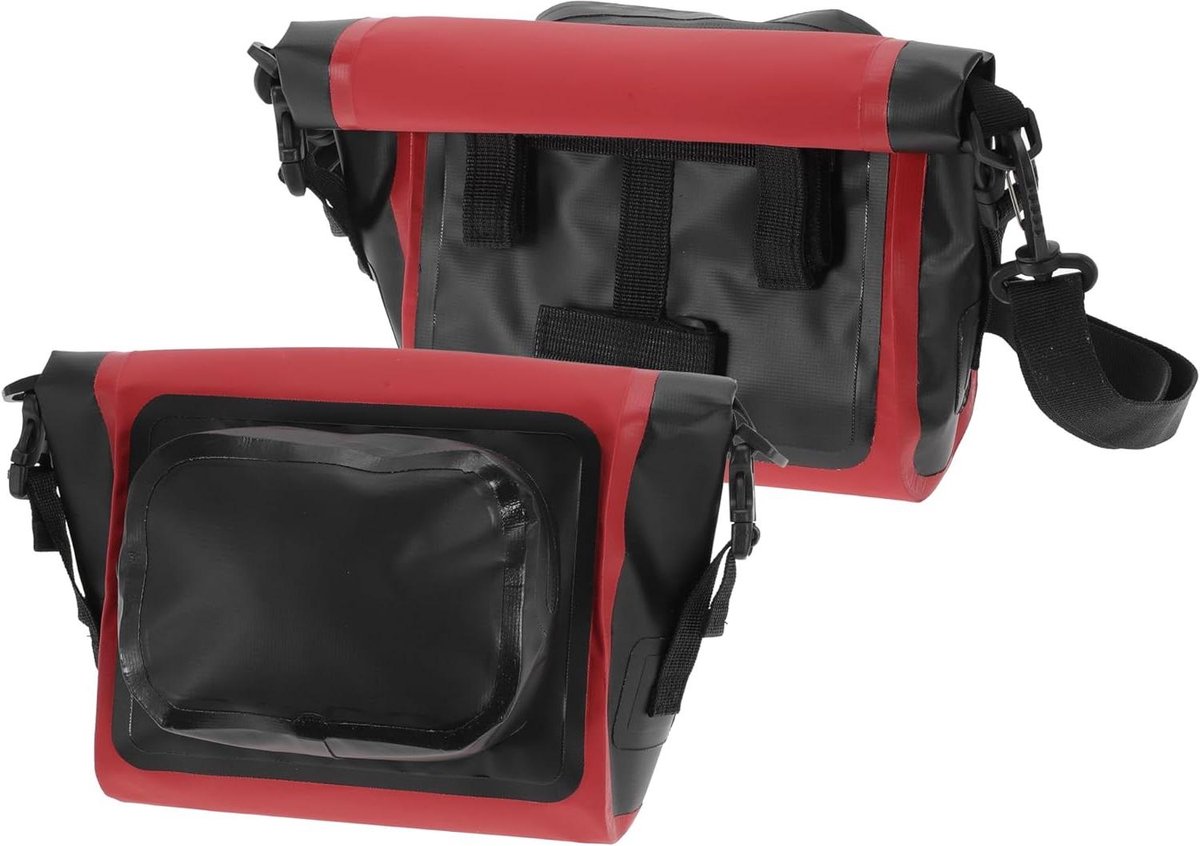 Bicycle Handlebar Bag, Adjustable Bicycle Handlebar Bag with Shoulder Strap, Waterproof Handlebar Bag for Gravel Bike, Road Bike, Black/Red
