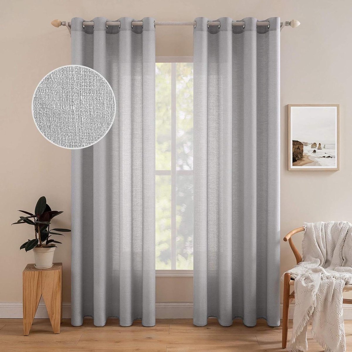 Voile Gordijnen - Linnen Transparant - Privacy Creëren - Lichtdoorlatend Design - 140x215 cm - Lichtgrijs