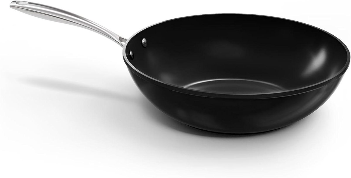 Wokpan - Koekenpan - Gezond Koken - Keramische Antiaanbaklaag - 30 cm - Zwart