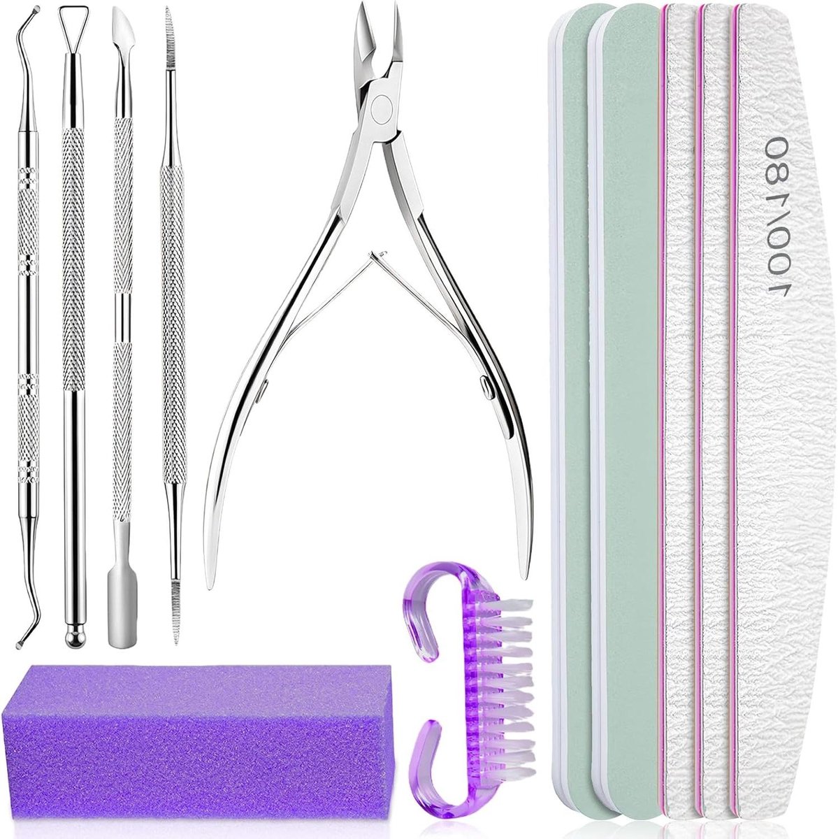 Manicure Tool Set - Nagelverzorging Set - Nagels Vormgeven - Compleet Instrumentarium - 12 Delig - Paars