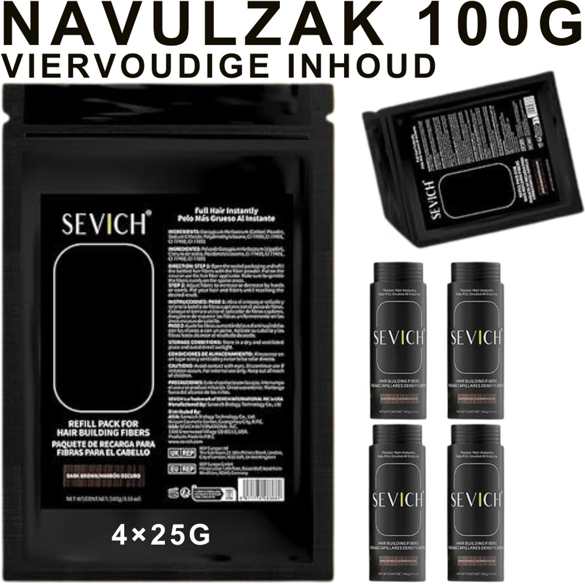 SEVICH Haarpoeder WIT Navulzak 100g – Premium Hair Building Fibers – Keratine Haarvezels – Haarverdikker – Volume Poeder – Hair Fiber – Camoufleert Kale en Dunne Plekken – Uitgroei & Haaruitval – Universele Refill – Dubbele Inhoud