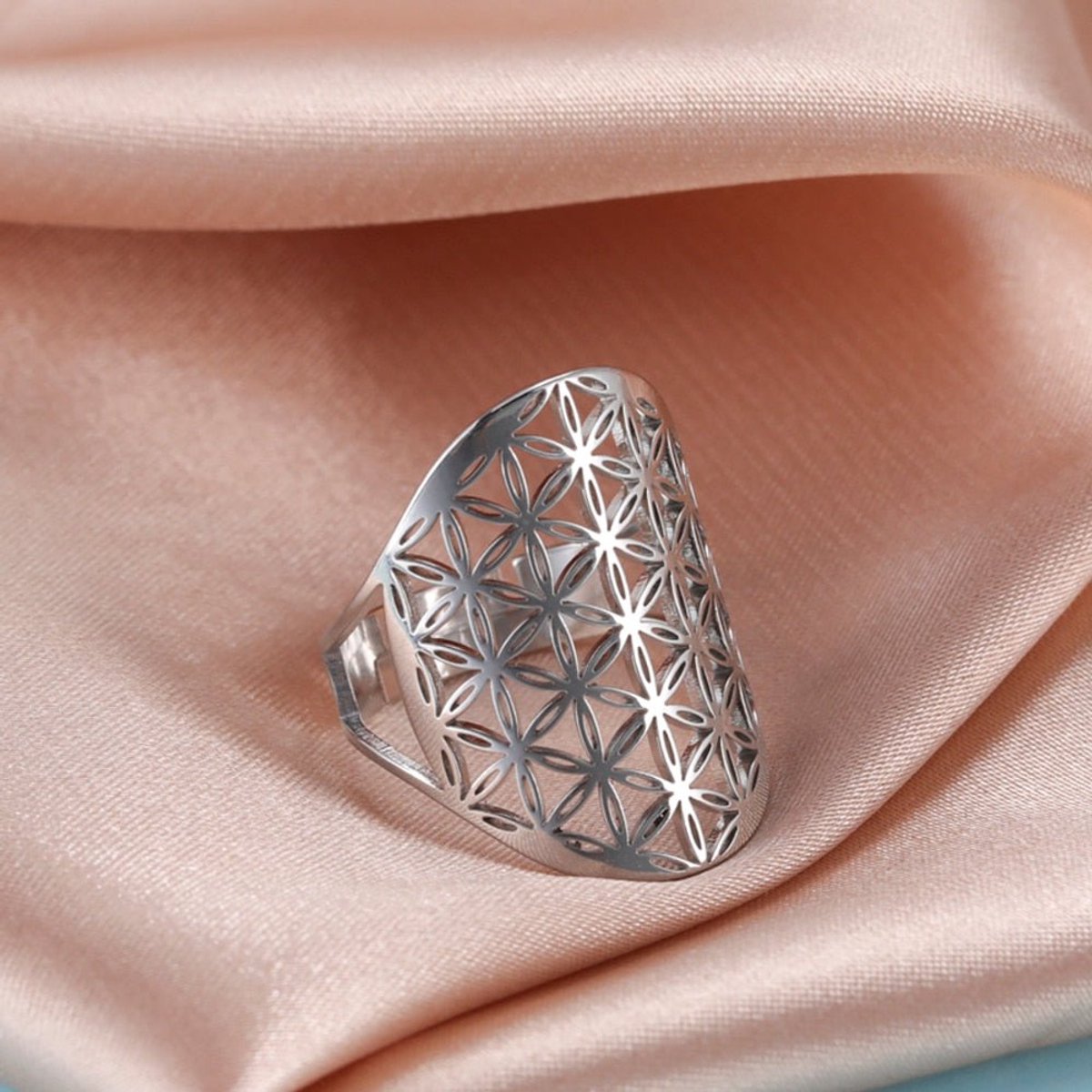 Ring - Bloem des levens - Verstelbaar - Dames - Stainless steel