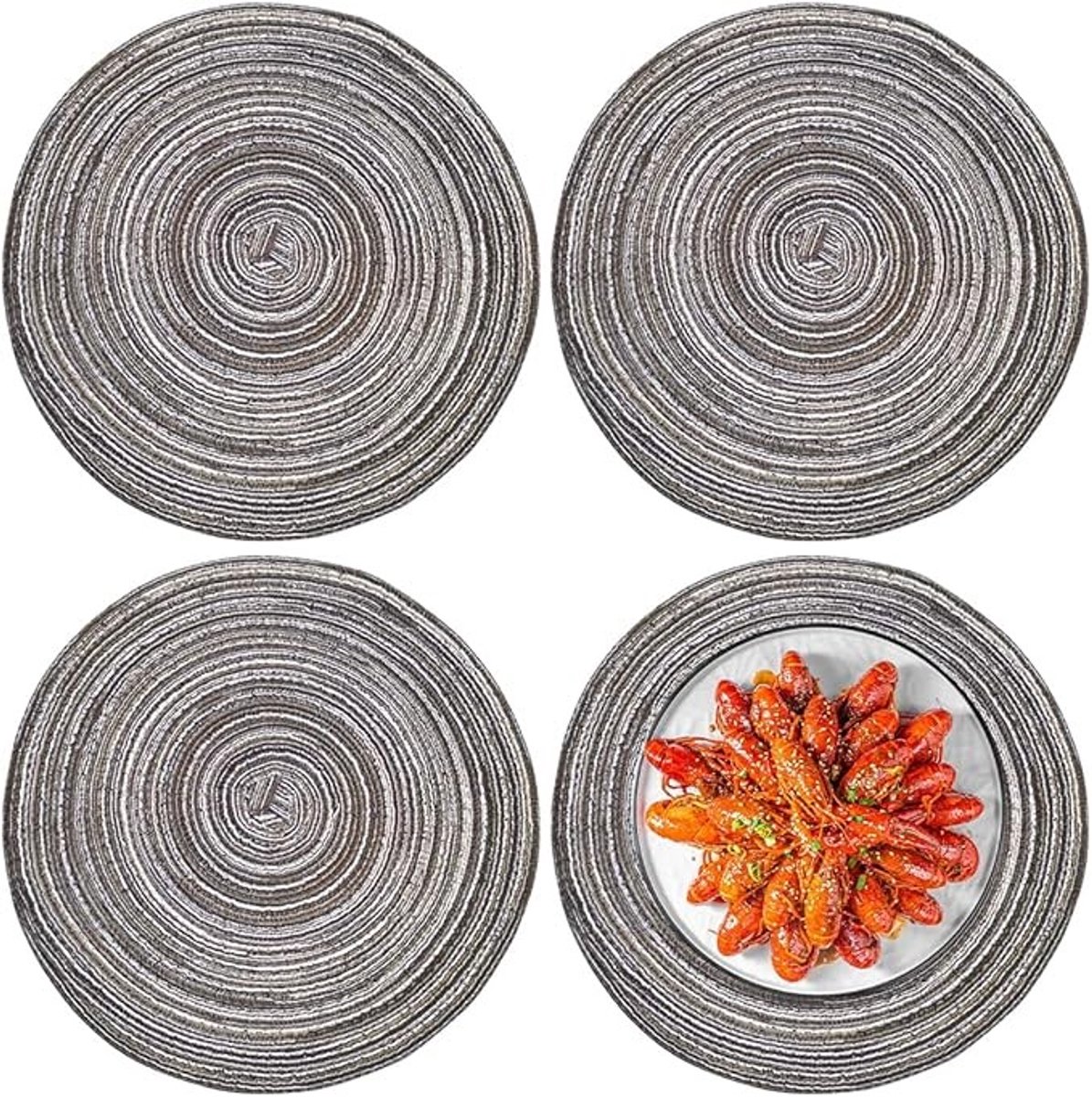 4 Stuks Ronde Katoenen Placemats - Antislip - 30 cm - Set van 4