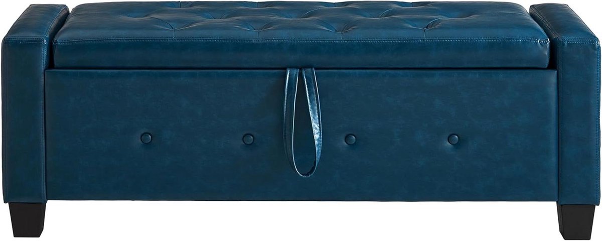 Opbergpoef - Voetenbank Bankje - Woonkamer Organiseren - Gewatteerd Kunstleer - 122 cm Lang - Blauw
