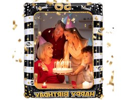 RCIDOS 50e verjaardag decoratie fotorekwisieten, party fotorekwisieten opblaasbare fotolijst, zwart-goud Happy Birthday Photo Booth rekwisieten voor vrouwen mannen 50e verjaardag party decoratie