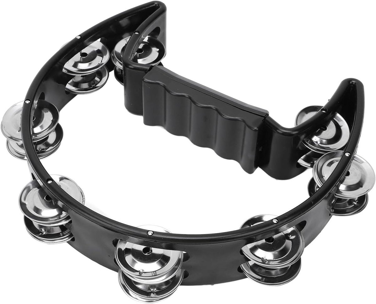 Tamboerijn Kat Vorm - Handbel Jingle - Muziek Maken - Antislip Handvat - 22 cm - Zwart