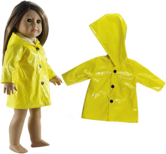 Pop Regenjas - Poppenkleding Set - Poppen Aankleden - Speciaal Ontworpen - 18 Inch Poppen - Geel van Merkloos — afbeelding 2