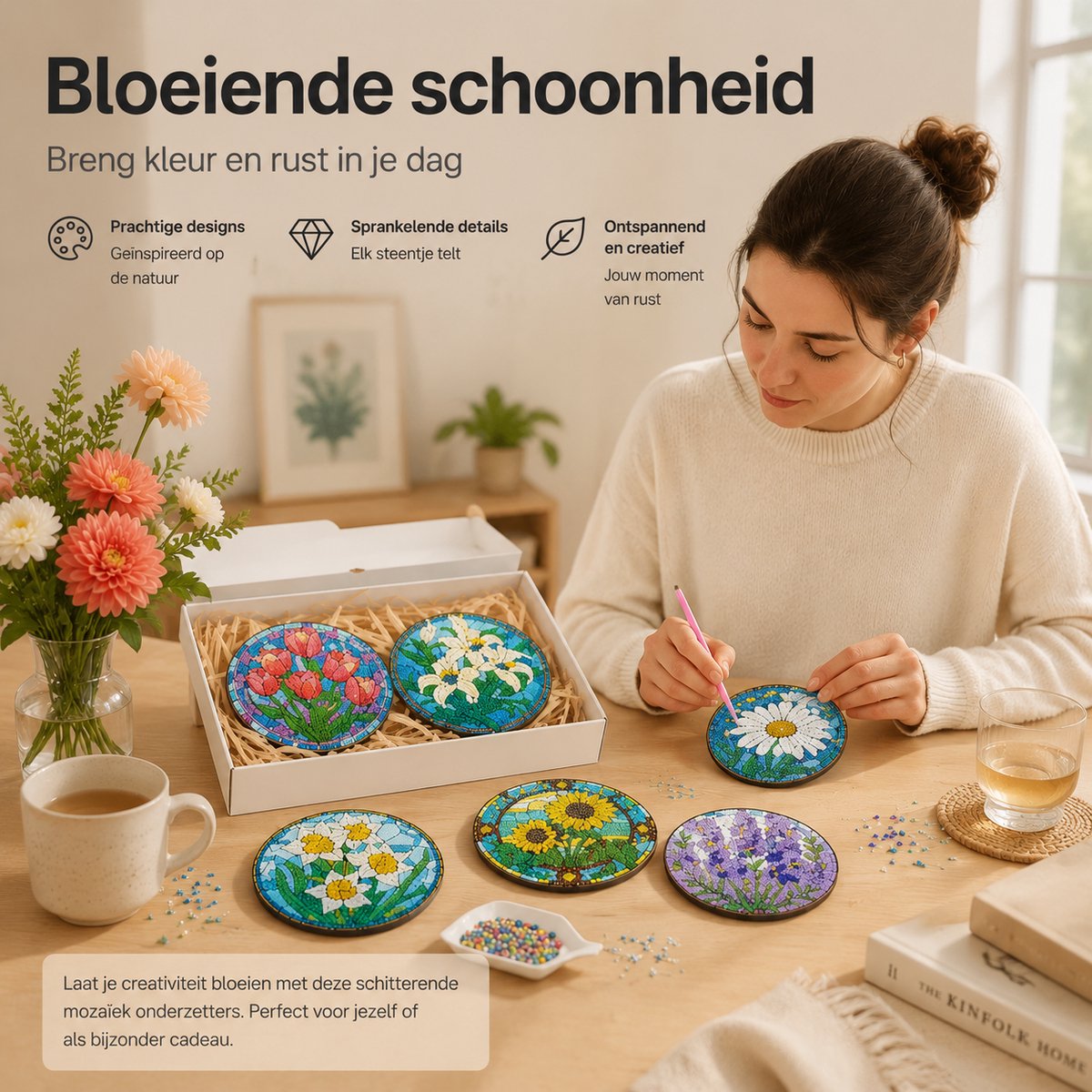 BOTC Diamond Painting - Onderzetters met Houder - Set van 8 - Pakket Volwassenen en Kinderen - Cadeau — afbeelding 5