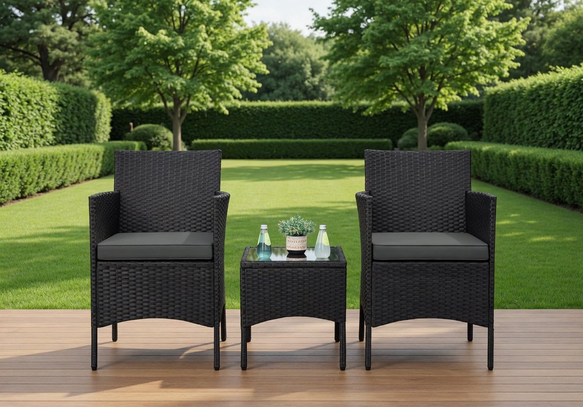 Luxe Poly Rattan Tuinset – Weerbestendig – Zwart – Industrohome