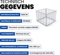 Technische gegevens van de compostbak: S235 JR staal, thermisch verzinkt, minimale coatingdikte 55 µm.