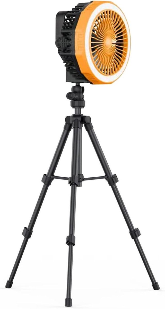 Opvouwbare Statiefventilator - 3-in-1 Ventilator - Persoonlijke Koeling - Verstelbare Verlichting - 10.000 mAh Batterij - Oranje