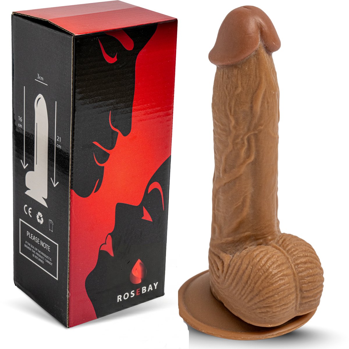 Rosebay Realistische Dildo 21 cm - Zachte Siliconen Dildo met Zuignap & Balzak - Dildo voor Mannen en Vrouwen- Licht Bruin