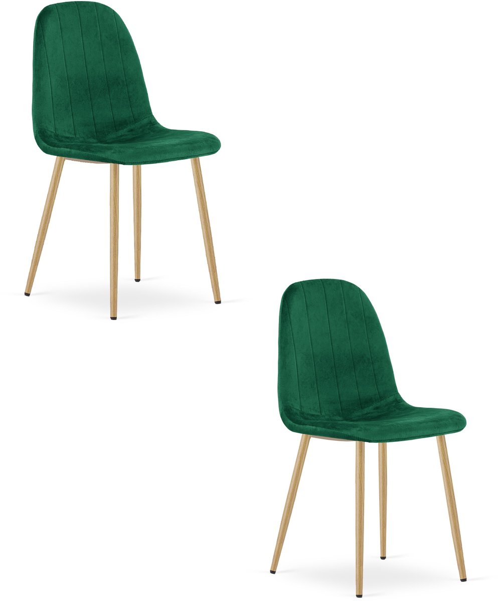 Set van 2 eetkamerstoelen PADVA – Fluweel groen – Eiken poten – Modern design