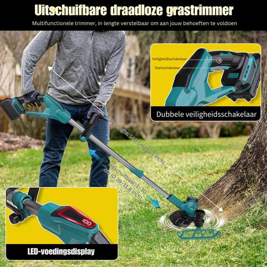 HEZIVO® Grastrimmer 5-in-1 - Onkruidborstel Elektrisch - Voegenreiniger - Onkruidverwijderaar - Telescopisch - 2 Accu's van Hezivo — afbeelding 2