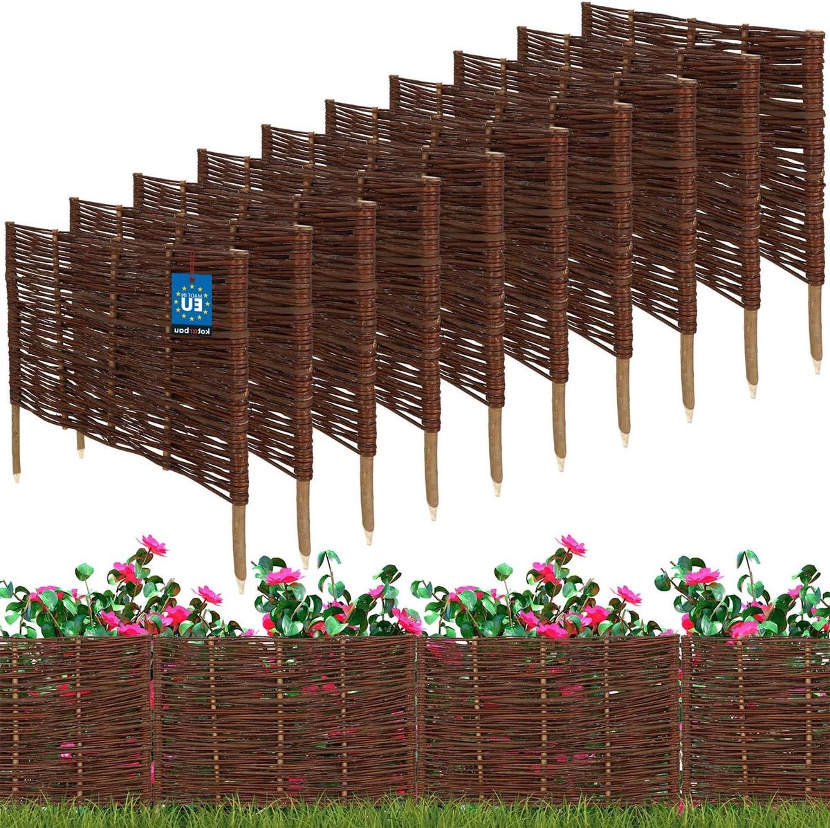 Bloembedrand Wilg - Tuinafscheiding Hek - Tuin Decoratie - Natuurlijk Vlechtwerk - 60 x 40 cm - Bruin
