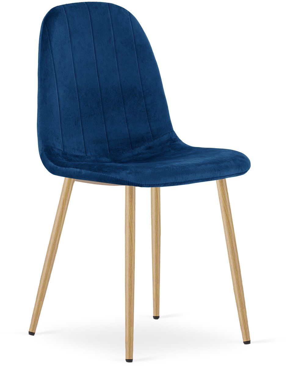 Eetkamerstoel PADVA - Fluweel donkerblauw - Eiken poten - Modern Design
