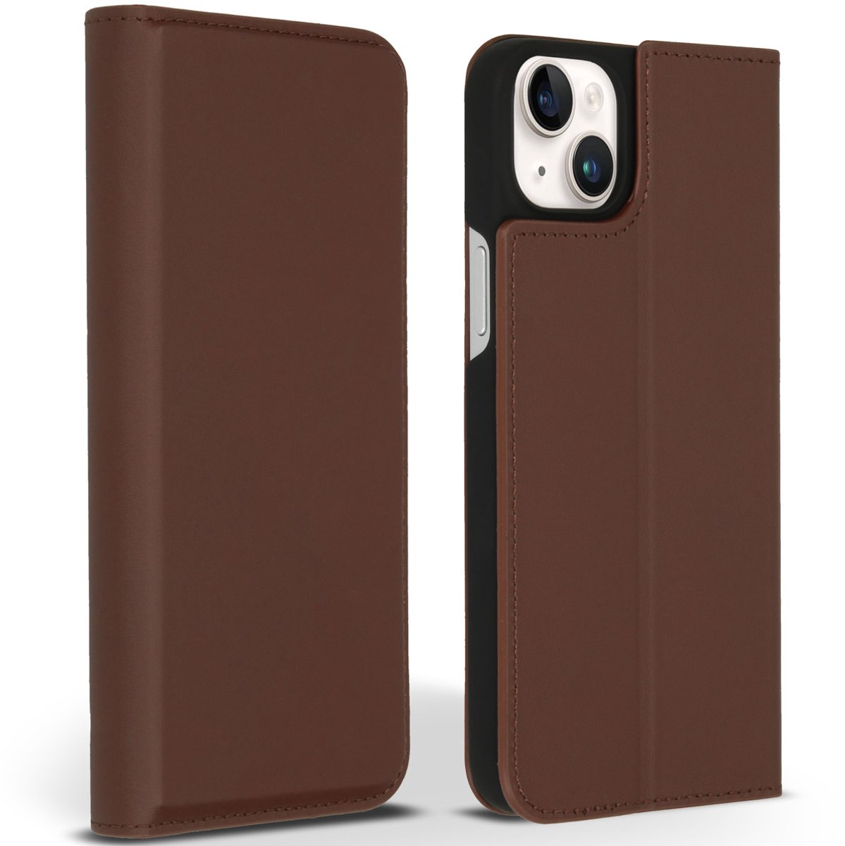 Accezz Hoesje - Geschikt voor Apple iPhone 14 Plus - Premium Leather Slim Bookcase - Bruin