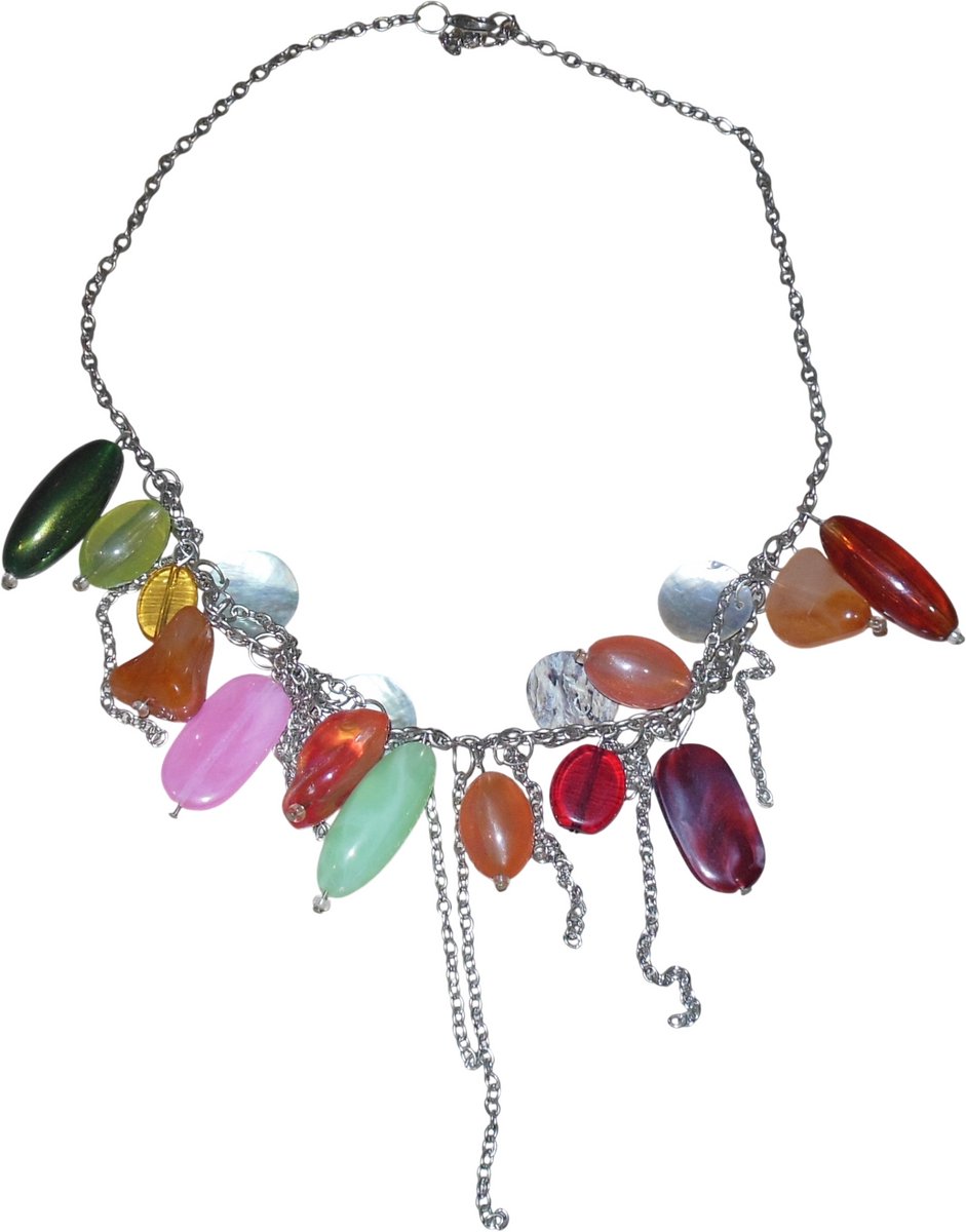 Ketting metalen schakels met diverse soorten kleuren en parels #1
