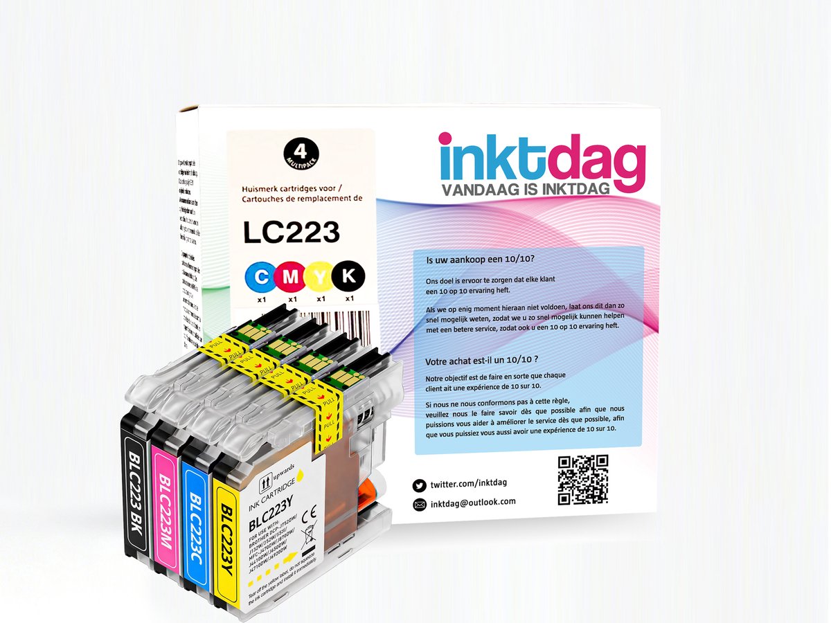 Inktdag Brother LC223 LC221 inktpatronen multipack set 4 stuks voor MFC J5320DW ,J4120DW ,J4420DW ,J880DW ,J480DW, J4620DW, J5620DW, J680DW, J5625DW, J4625DW ,J5720DW