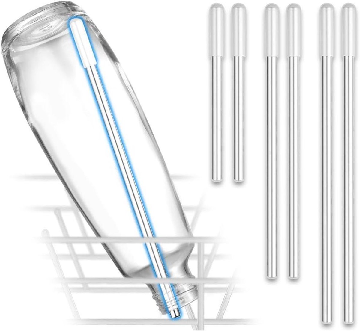 ecooe Set van 6 Vaatwasserinzetstukken voor SodaStream flessen, universele flessenhouder met verlengde siliconen dop voor tarweglazen, champagneglazen, bierglazen. 3 lengtes (26,7 cm, 23 cm, 15 cm)