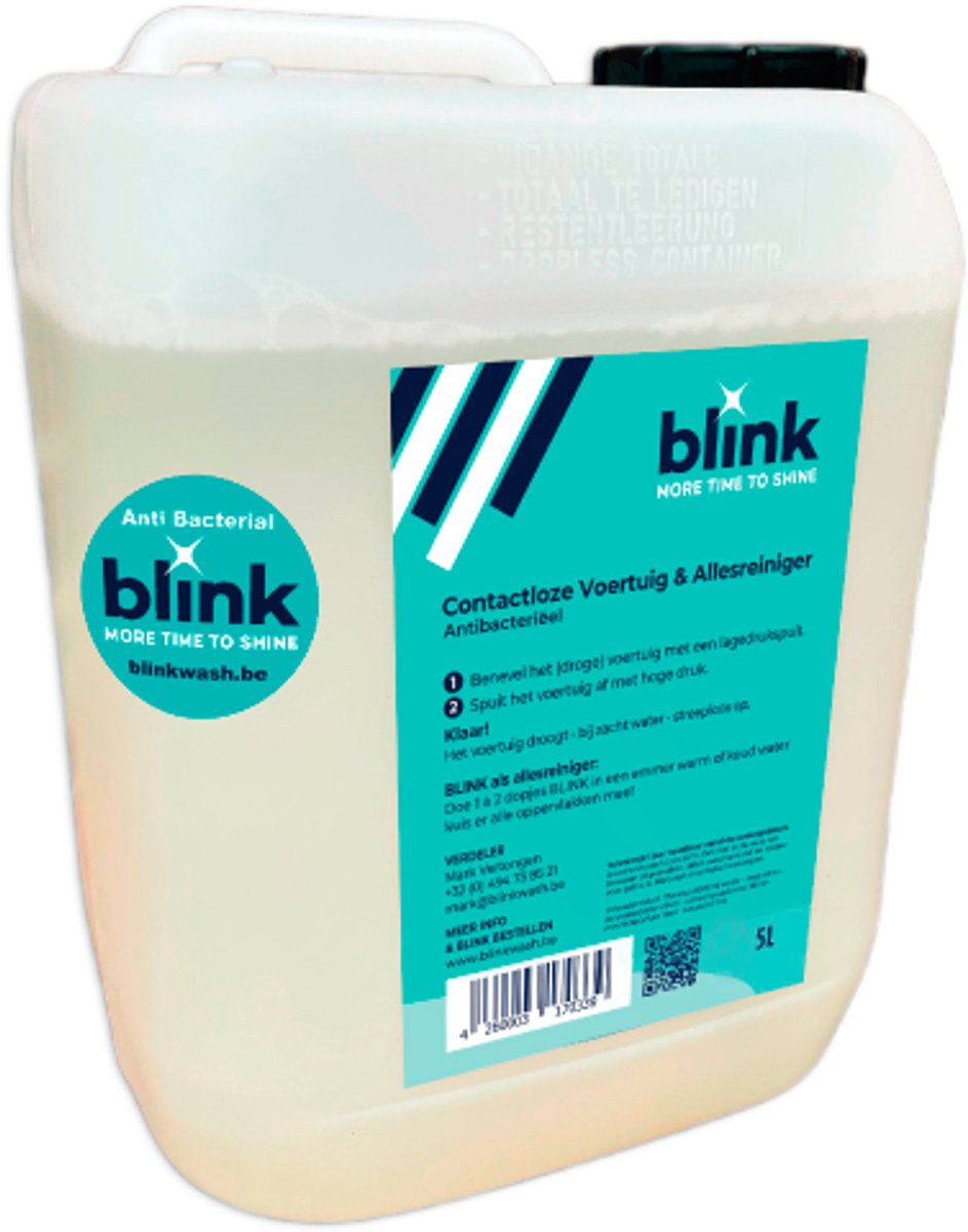 Blink wash - Contactloze voertuig- en allesreiniger 99% antibacterieel (5L)