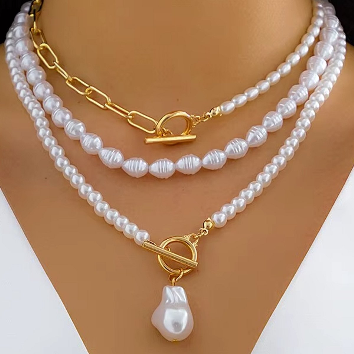 My Sweet Romance® - Driedubbele Parelketting – 3 Laags – Vintage Stijl