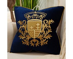 Avigers 50 x 50 cm borduurwerk fluwelen kussenhoes schild luxe Europese kussensloop kussensloop thuis decoratief voor sofa stoel slaapkamer sierkussen, marineblauw