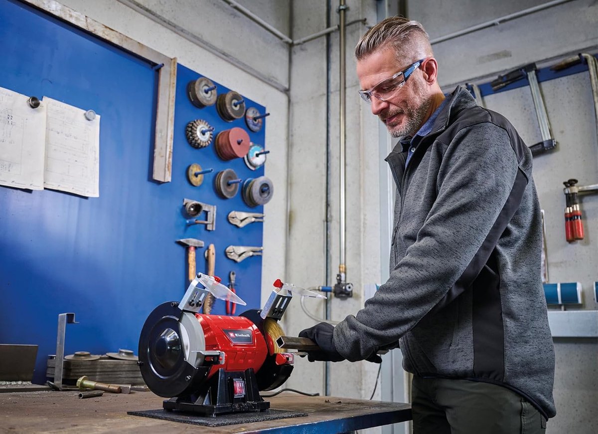 Dubbele Slijper - Bankslijper Werkbank - Gereedschap Schoonmaken - Krachtige 350 Watt Motor - 150 mm Schijven - Rood thumbnail 6