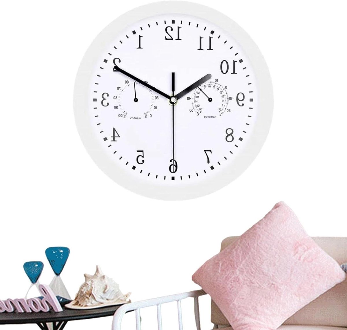 Terrasklok met thermometer - Tuinklok decoratief - Buiten tijd bijhouden - Waterdicht retro design - 10 inch diameter - Wit
