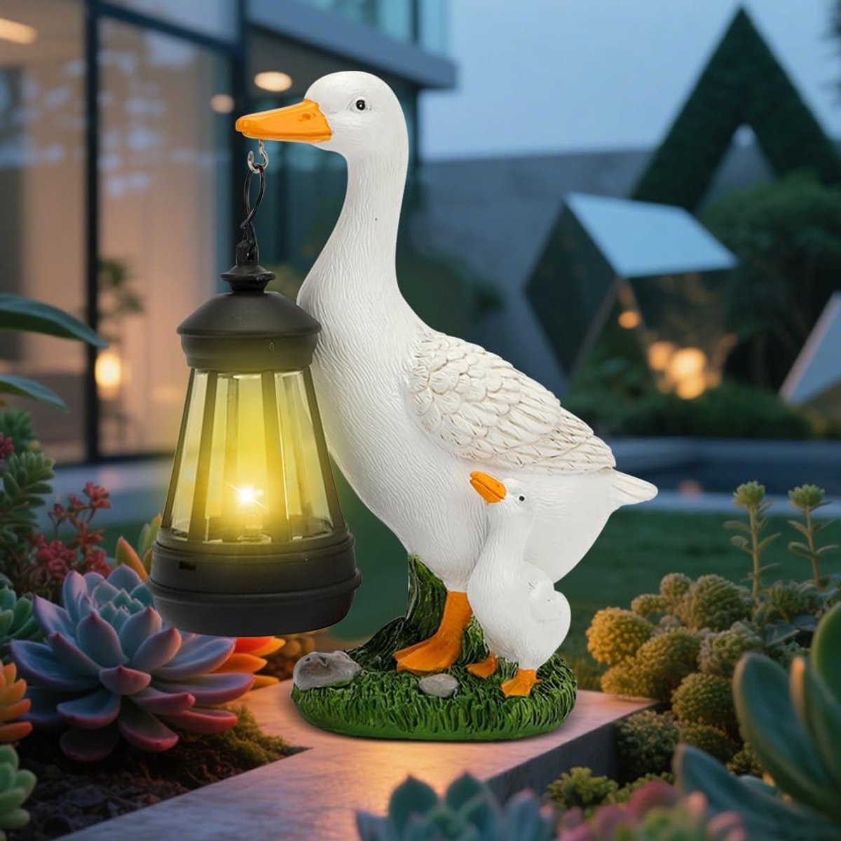 Zonnelamp voor Buiten met Decoratieve Figuren, Waterdichte Tuinverlichting, Leuke Eendfiguren voor Tuin en Binnenplaats Decoratie