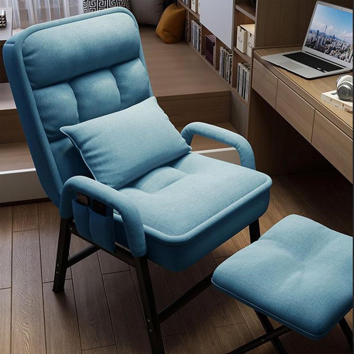 Fauteuil met Voetenbank - Leunstoel Relax - Comfortabel Lezen - 6 Verstelbare standen - 50x56x120cm - Bruin