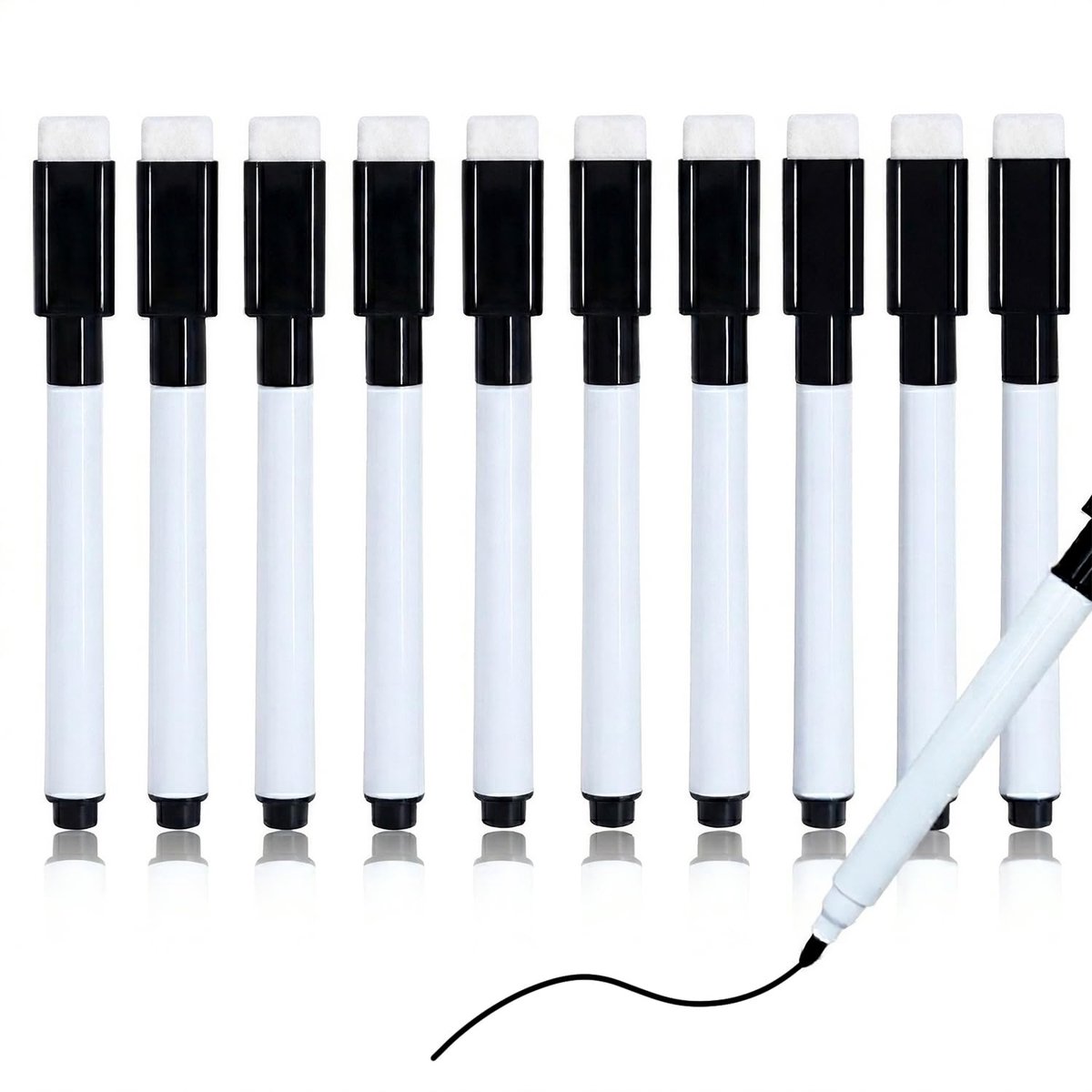 carmdering - Magnetische Whiteboard Marker - Magnetstift Met Wisser - Fijnpunt Stiften Set - Veilige Waterbasis Inkt - Geïntegreerde Viltrubber - Duurzaam Kunststof - Ergonomisch Design - Veelzijdig Op Glas En Metaal - 10 Stuk