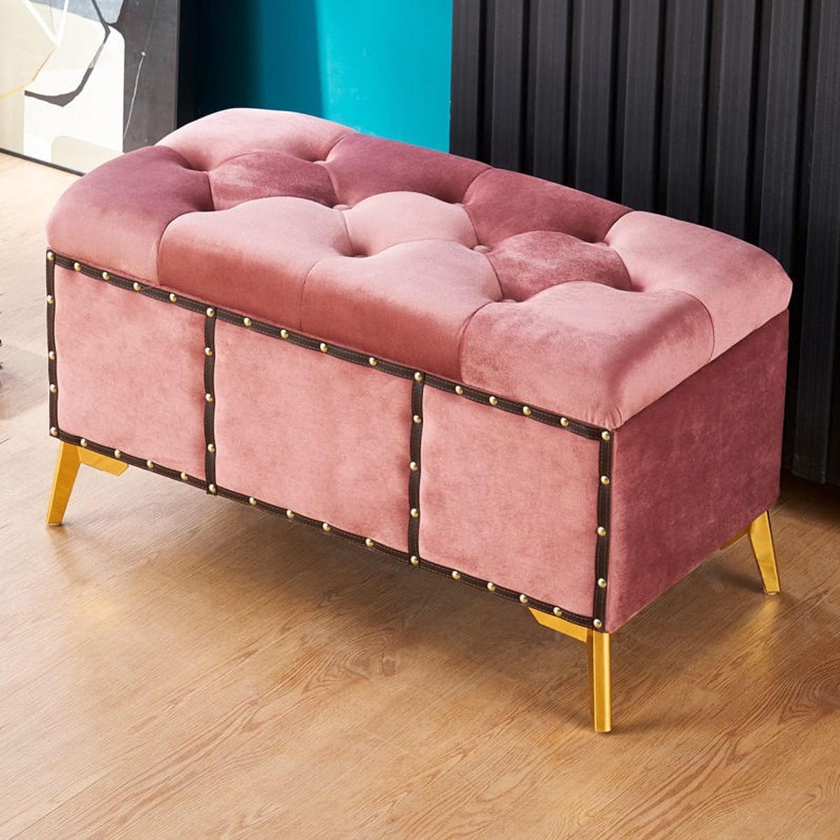 Opbergbank Ottoman - Poefbank Zitbank - Woonkamer Opbergen - Soft Close Deksel - 60x40x45cm - Roze