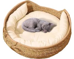 Hand-Woven Cat Bed – Dual-Purpose Cat Basket With Cushion & Pillow | Scratch & Sleep Pet Bed For Cats, Kittens & Small Dogs, All-Season Cotton Rope Cathoüse With Open Entrance