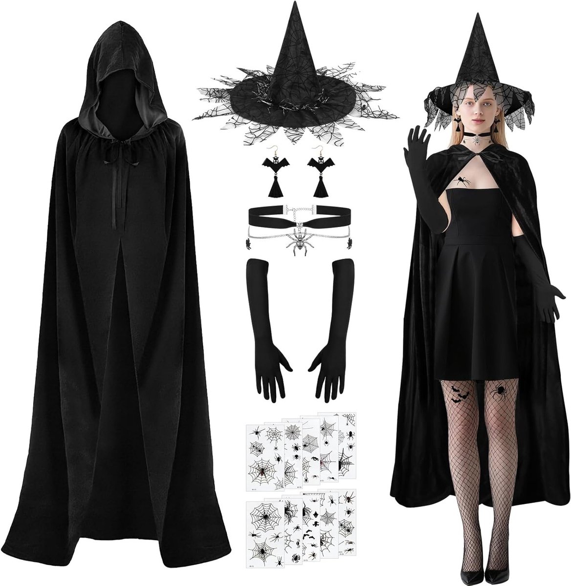 Heksen kostuum voor kinderen met accessoires, perfect voor Halloween en themafeesten