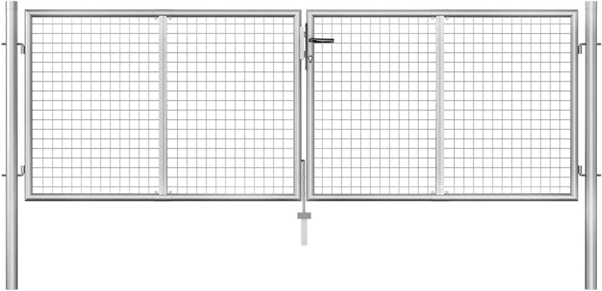 Tuinpoort Dubbele Vleugels - Hekpoort Tuindeur - Perceel Afbakenen - Verzinkt Staal - 306 x 125 cm - Zilver