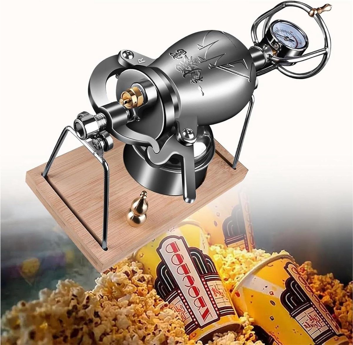 Popcorn Machine - Popcorn Maker - Filmavond - Traditioneel Handvat - 340 ml - Roestvrij Staal