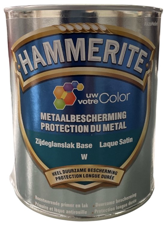 Blik Hammerite metaalbescherming zijdeglanslak W, duurzame bescherming, met text "uw Color".